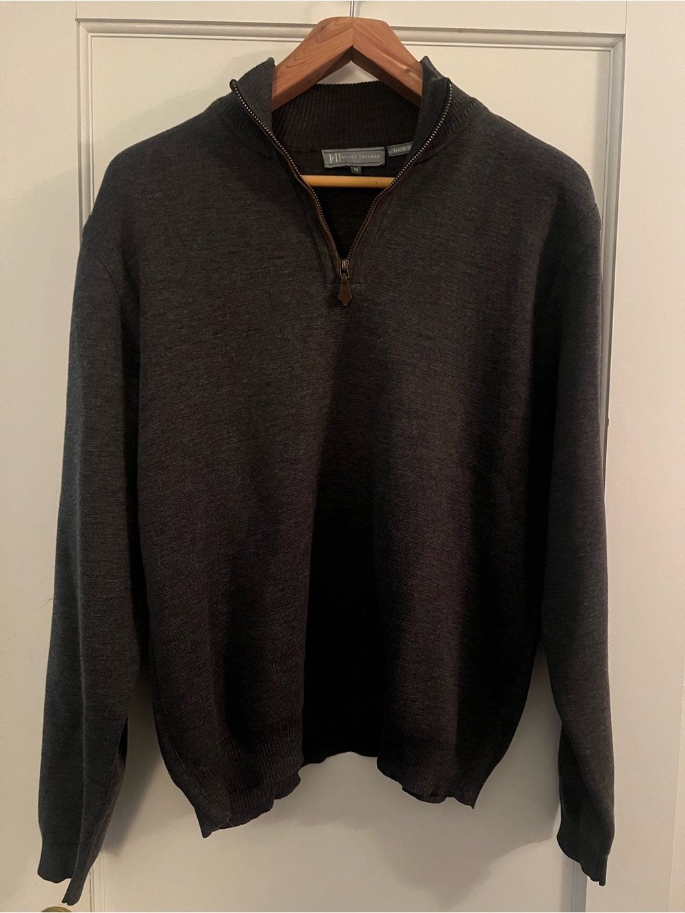 Hickey Freeman Charcoal Zip-Neck Sweater